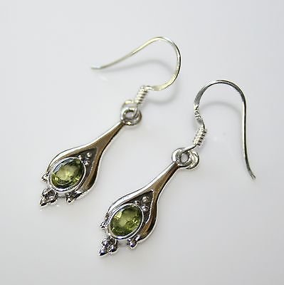 HANDCRAFTED STERLING SILVER FACETED PERIDOT GEMSTONE SMALL DROP EARRINGS