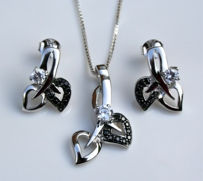 GORGEOUS ART NOUVEAU SILVER CZ EARRINGS & PENDANT SET