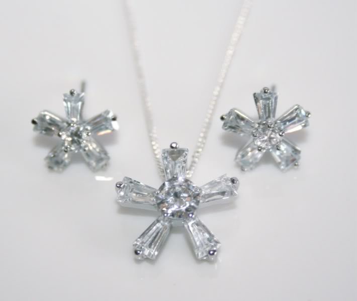 PRETTY STERLING SILVER CZ FLOWER EARRING & PENDANT SETÂ