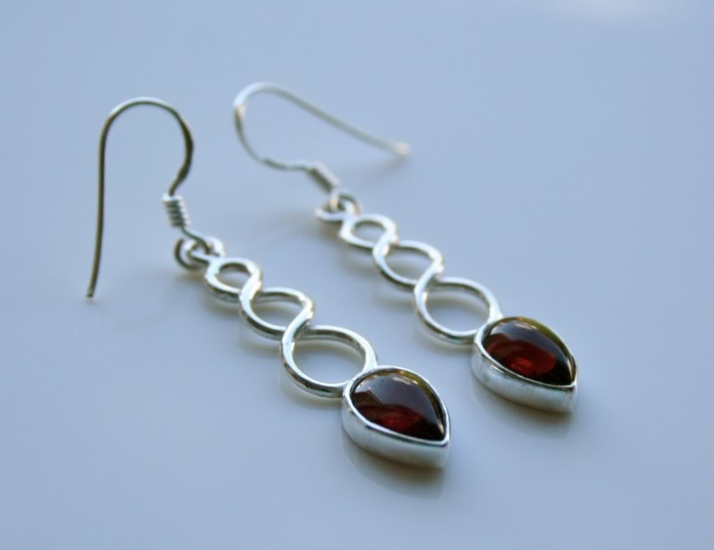 HANDCRAFTED STERLING SILVER CABACHON GARNET GEMSTONE DROP EARRINGS