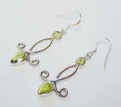 HANDCRAFTED STERLING SILVER AND CABOCHON PERIDOT GEMSTONE EARRINGS