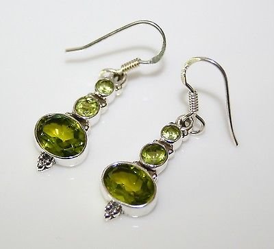 HANDCRAFTED STERLING SILVER Â FACETED PERIDOT GEMSTONE DROP EARRINGS