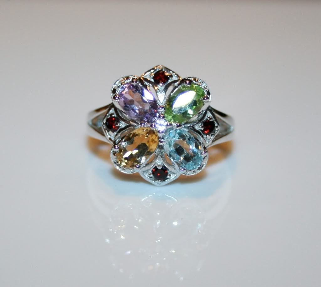 STERLING SILVER AMETHYST, GARNET, CITRINE, TOPAZ & PERIDOT GEMSTONE RING