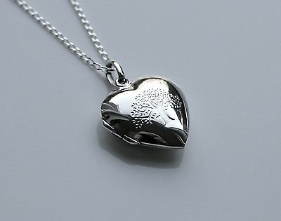 STERLING SILVER REVERSIBLE ENGRAVED HEART LOCKET & CHAIN