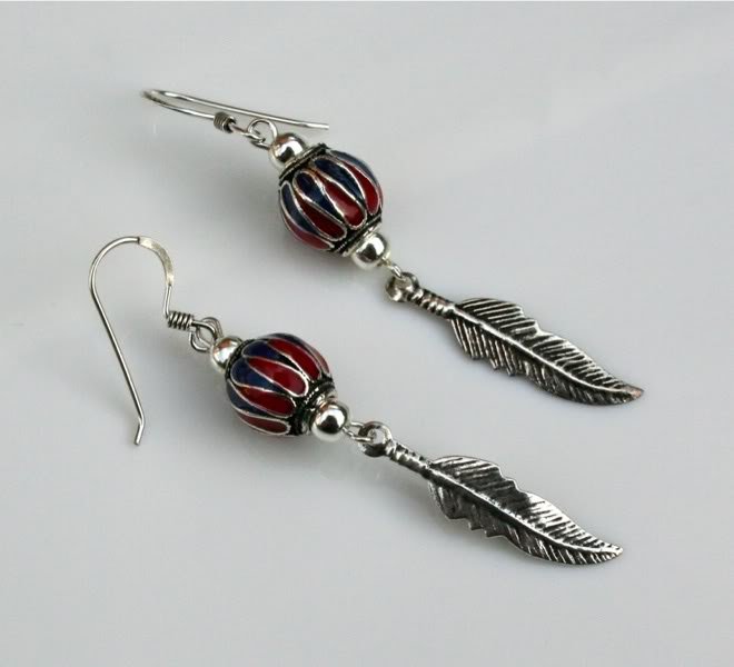PRETTY STERLING SILVER OXIDISED ENAMEL EARRINGS