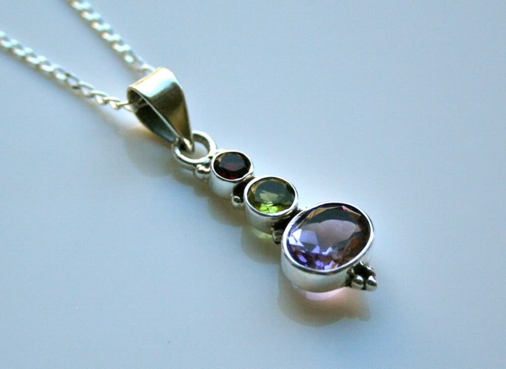 HANDCRAFTED STERLING SILVER Â FACETED MULTI COLOURED GEMSTONE PENDANT & CHAIN