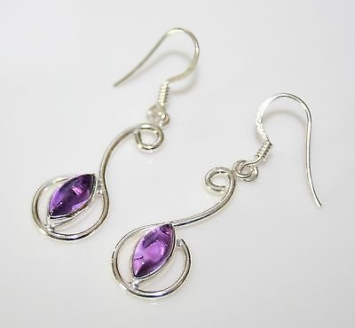 HANDCRAFTED PRETTY STERLING SILVER AMETHYST DROP EARRINGS