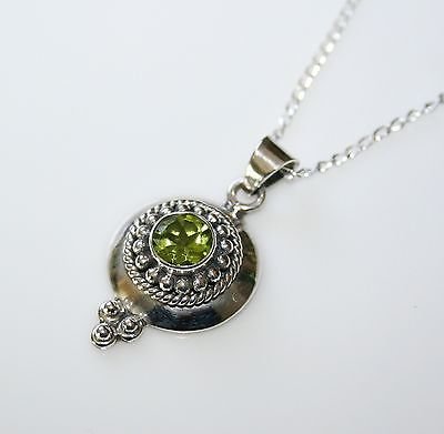 HANDCRAFTED STERLING SILVER FACETED PERIDOT PENDANT & CHAINÂ