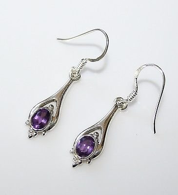 HANDCRAFTED STERLING SILVER FACETED AMETHYST GEMSTONE SMALL DROP EARRINGS