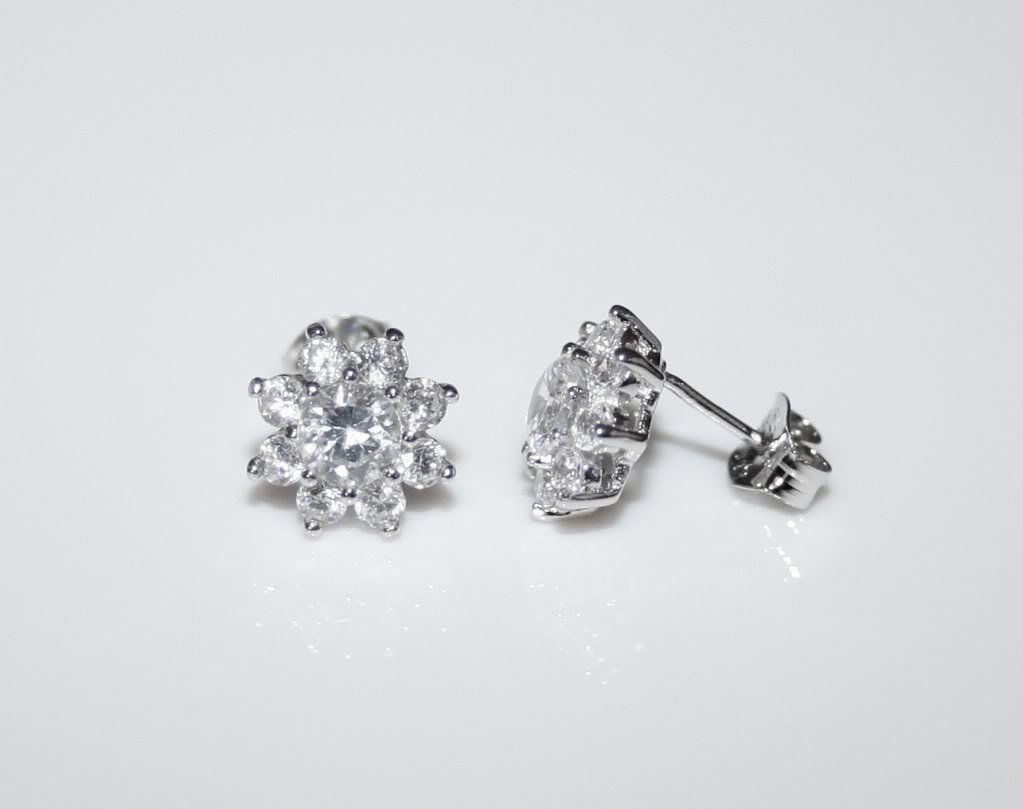 STERLING SILVER 9MM ROUND CUT FLOWER CLUSTER CZ STUD EARRINGS Â Â