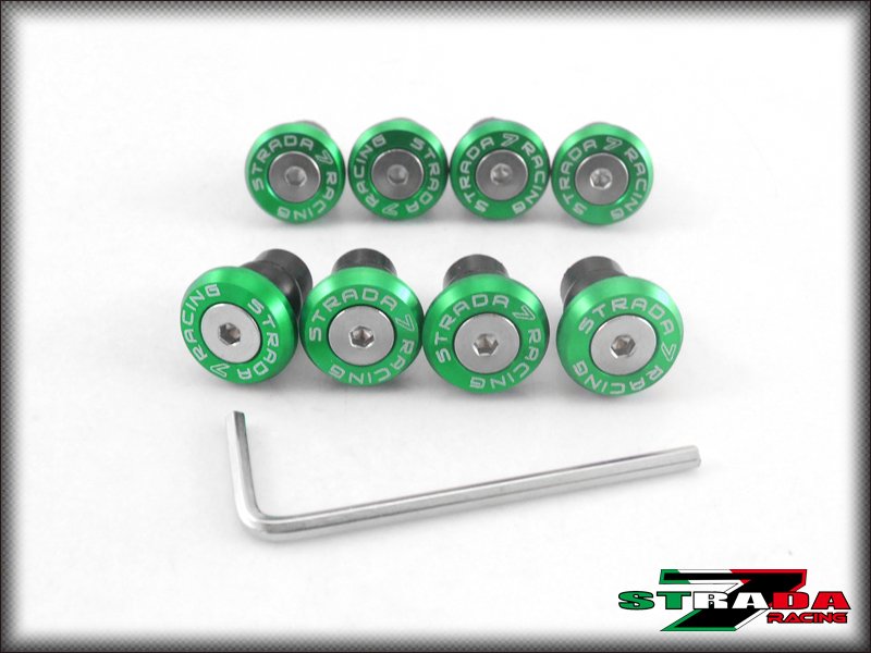Strada 7 CNC Windscreen Bolts M5 Wellnuts Set Kawasaki ZX6R 636 2007- 2015 Green