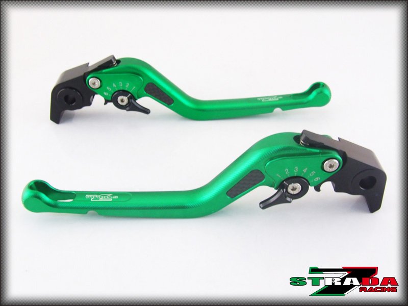 Strada 7 CNC Long Carbon Fiber Levers Kawasaki ZX6R ZX636R ZX6RR 2000-2004 Green