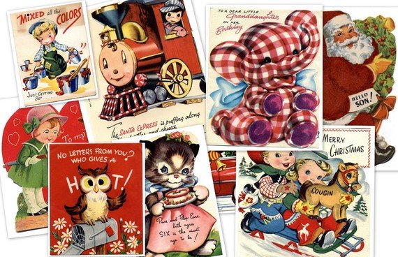 CD 550 Vintage CHILDREN GREETING Cards Images Illustrations Kids