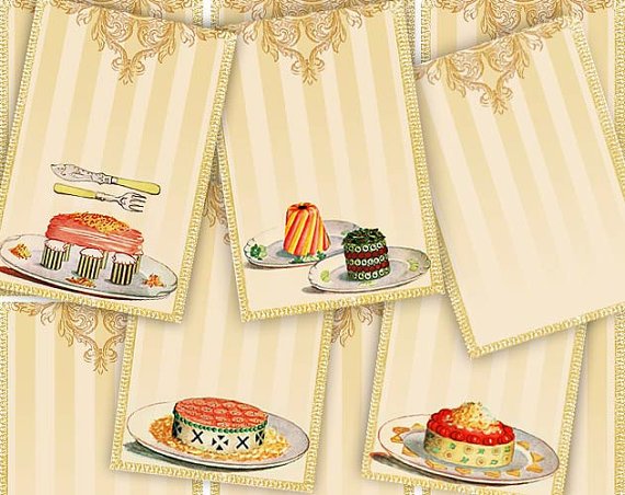 Printable Cake Tags, Digital Collage Sheet Gift Tags, Food Tags, Labels