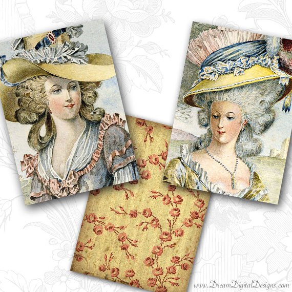 Hat Fashion, Vintage Ladies, Printable Images, Collage Sheet, Digital Background