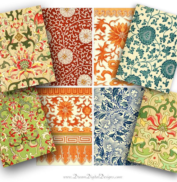 Vintage Floral Wallpaper , Collage Sheet Gift Tags, Colorful, Tags