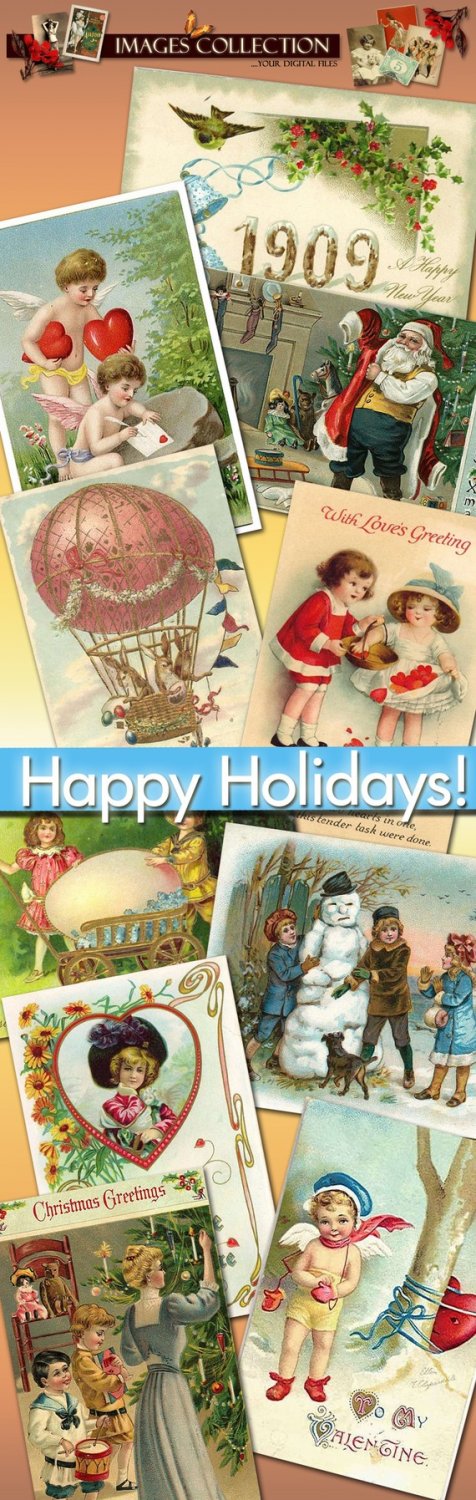 Happy Holidays 380 Img. christmas easter santa new year valentine postcard