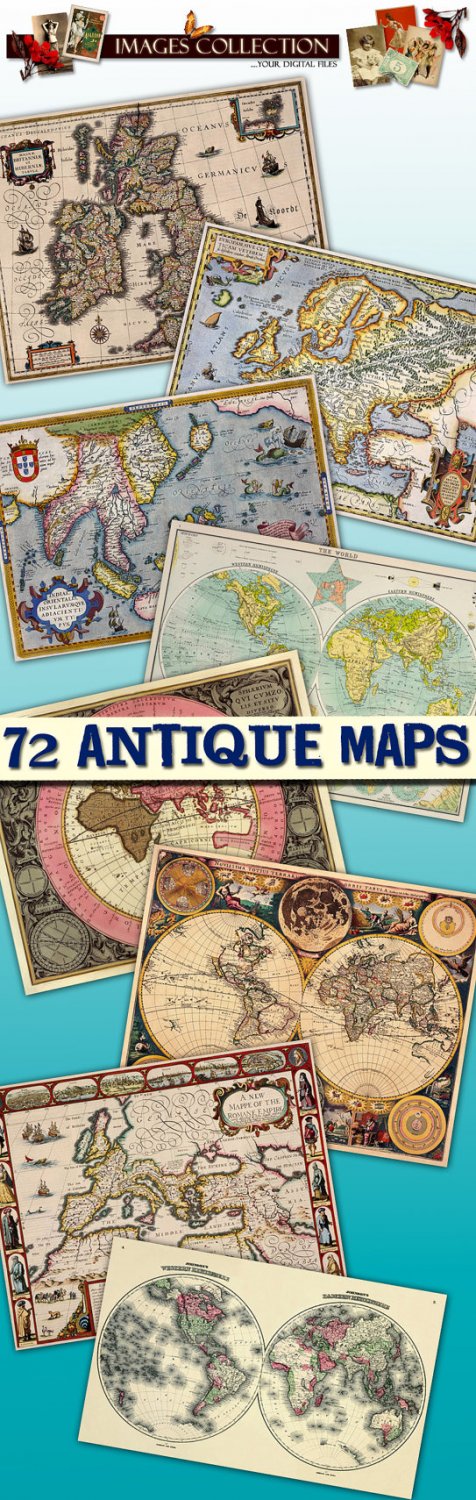Collection Antique Maps collection old ancient World ephemera card large size