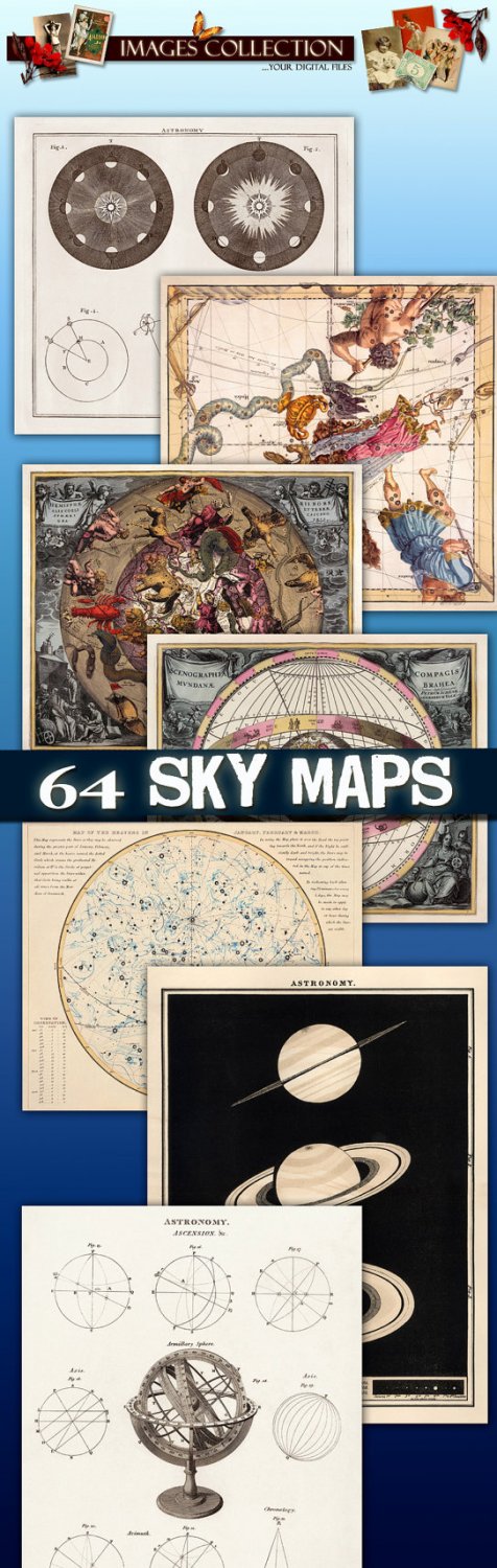 Img. Antique Maps of the Sky collection card space old ancient ephemera card