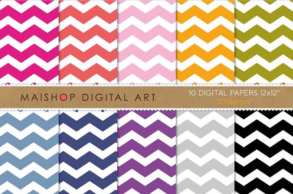 Digital Paper - Chevron - Pink,Red,Org,Grn,Blu,Purp,Gray ,Black Chevron Pattern