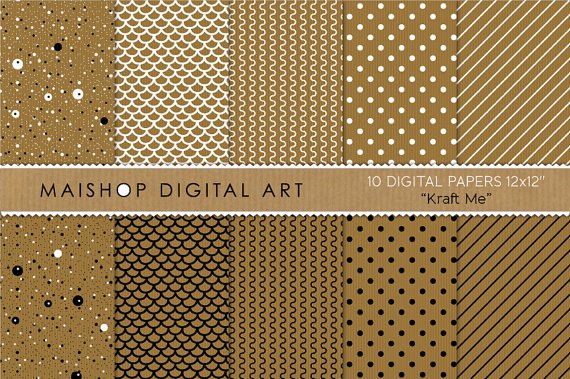Kraft Digital Paper-Kraft Me-BrwWh Blk print Digital SheetsCardsTagsBookmarks