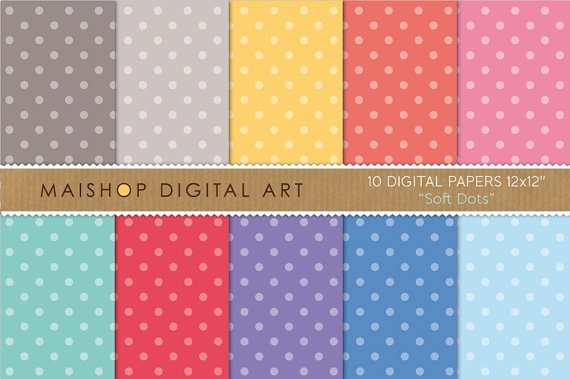 Digital Paper - Soft Dots - Polka Dots Digital Sheets - 12x12 inches
