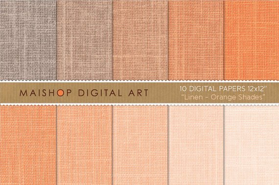 Digital Paper Linen - Orange Shades - Peach, Salmon - Background, Scrapbook
