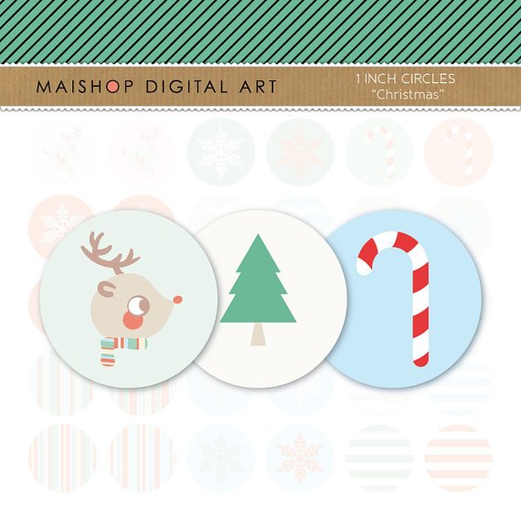1' Digital Collage Sheet Circles - Christmas
