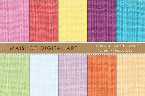 Digital Paper Linen-Happy Day-Pink,Red,YW,Purp,Blu,Grn,Celeste,Lilac ,Org