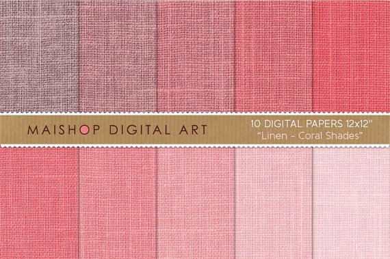 Digital Paper Linen-Coral Shades-Linen Texture BackgroundsingCollages