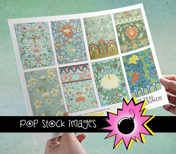 VINTAGE Ornate Teal for ATC ACEO-Collage-Altered Art-Journaling Cards-Digital Scrapbooking