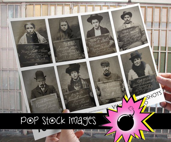 Vintage MUGSHOTS for ATC ACEO-Collage-Altered Art-Journaling Cards-Digital Scrapbooking-16 Mugshots