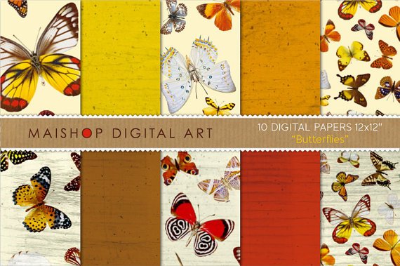 Digital Paper Butterflies