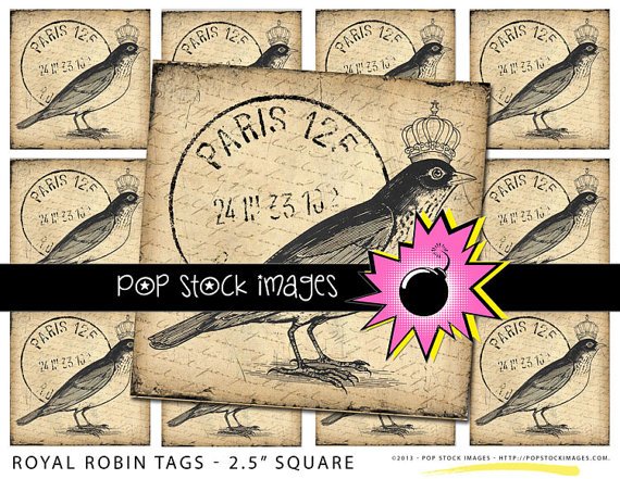 Royal Robin French Digital print Tags