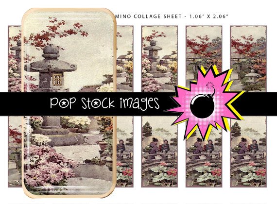 Japanese Garden Digital Domino Collage Sheet-print Tiles for Pendants