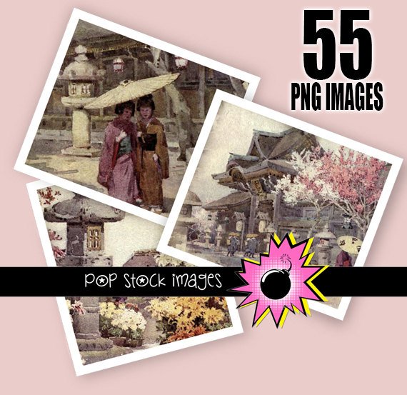 Japanese Garden-Cherry Blossom-Pagoda Garden-Digital Img. for JewelryCrafts & Scrapbooking