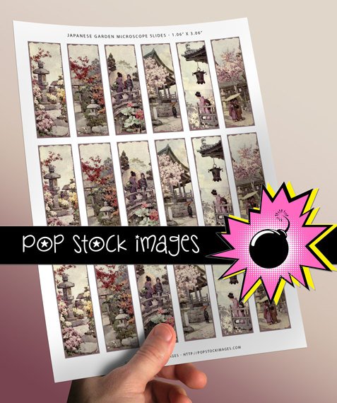 JAPANESE GARDEN-1x3 Inch Microscope Slide Collage Sheet-Glass Slide Pendants-Scrapbooking-