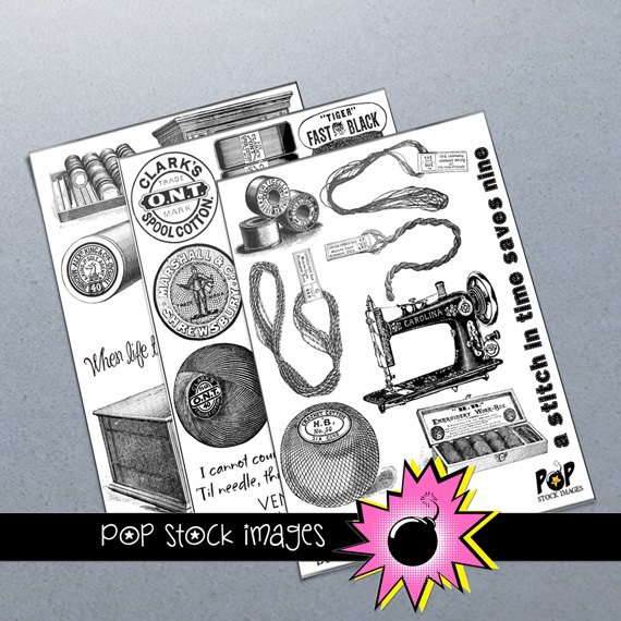 SEWING NEEDLECRAFTS Digital Img.-Set of 3 Collage Sheets of Sewing Img.-Digital Scrapbooking-