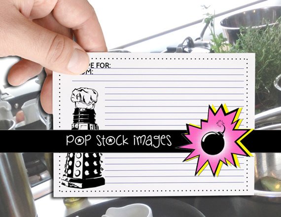 Doctor Who Inspired-print Dalek Recipe Cards-Souffle Girl-Dalek-3.5x5 print Recipe Cards