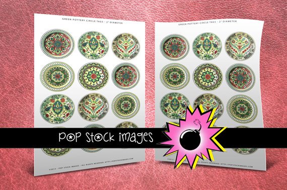 Grn Floral Pottery Round Digital print Tags-2' Round Digital Tags print-print Tag Sheet with Grn