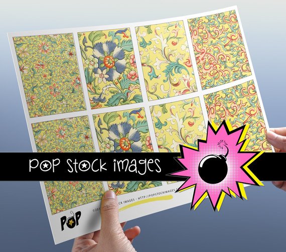 VINTAGE Yellow Blue Floral for ATC ACEO-Collage-Altered Art-Journaling Cards-Digital Scrapbooking