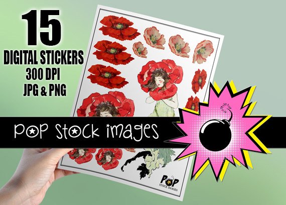 Poppy Flowers & Girl Digital print Sticker Sheet