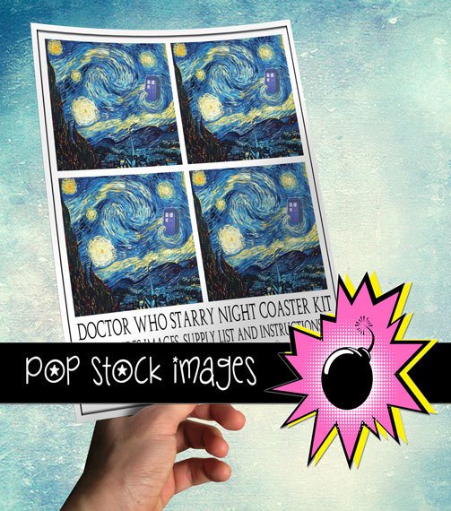 DOCTOR WHO Starry Night Coaster Kit-3.8' Square Img. for Tags or Coasters-Img.Supply List