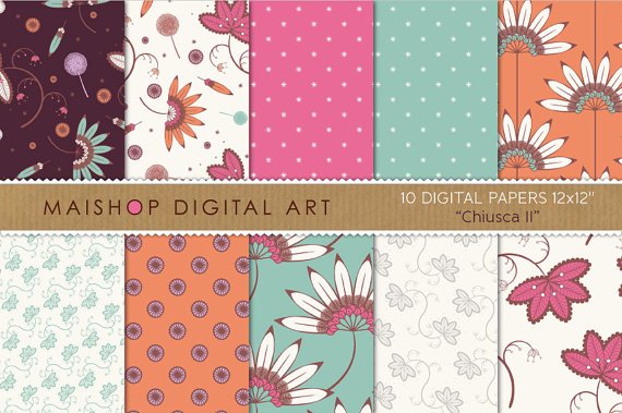 Digital Paper - Chiusca II - Blu, Grn, Pink,Org, Lilac, Digital Sheets