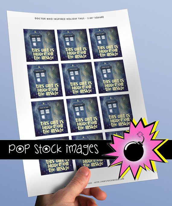 Doctor Who Inspired Digital HOLIDAY tags-2-inch Square-TARDIS-Dr. Who Christmas Tags-print