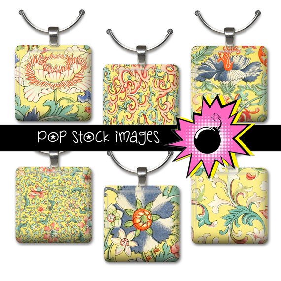1 Inch Squares Yellow Blue Flowers Collage Sheet