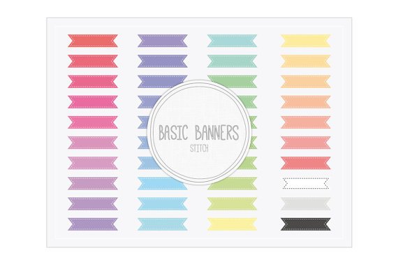 Basic Ribbon Banners Stitch Clip Art