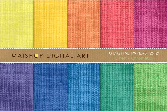 Rainbow Digital Paper Linen-Chromatic-Scrapbook Paper Pack print,Greeting Cards
