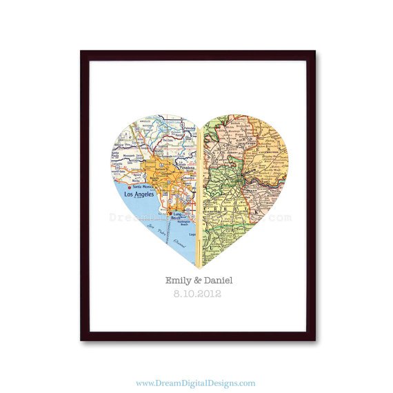 Personalized Map Art, Wedding Gift, Heart Map Gift for Couples, Wedding Gift