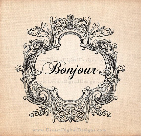Printable Image, Bonjour Kitchen Art, Vintage Graphics, Digital